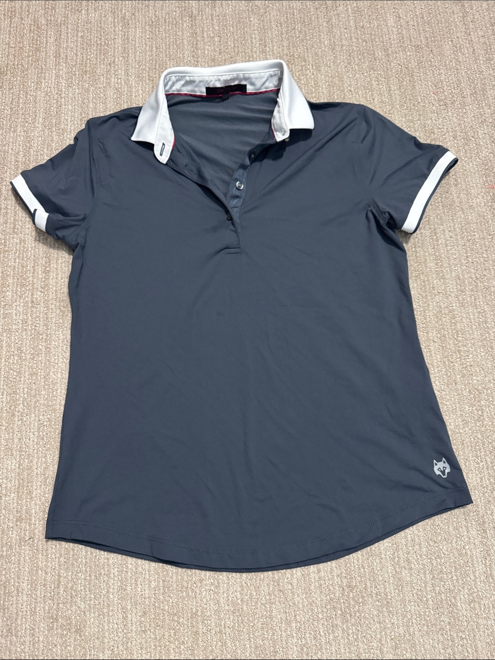 Greyson Scarlett Polo Women M Gray White Wolf Collar Performance Golf Shirt